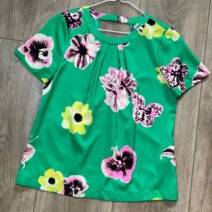 J. Crew Green Swoop Top in Punk Floral size XS